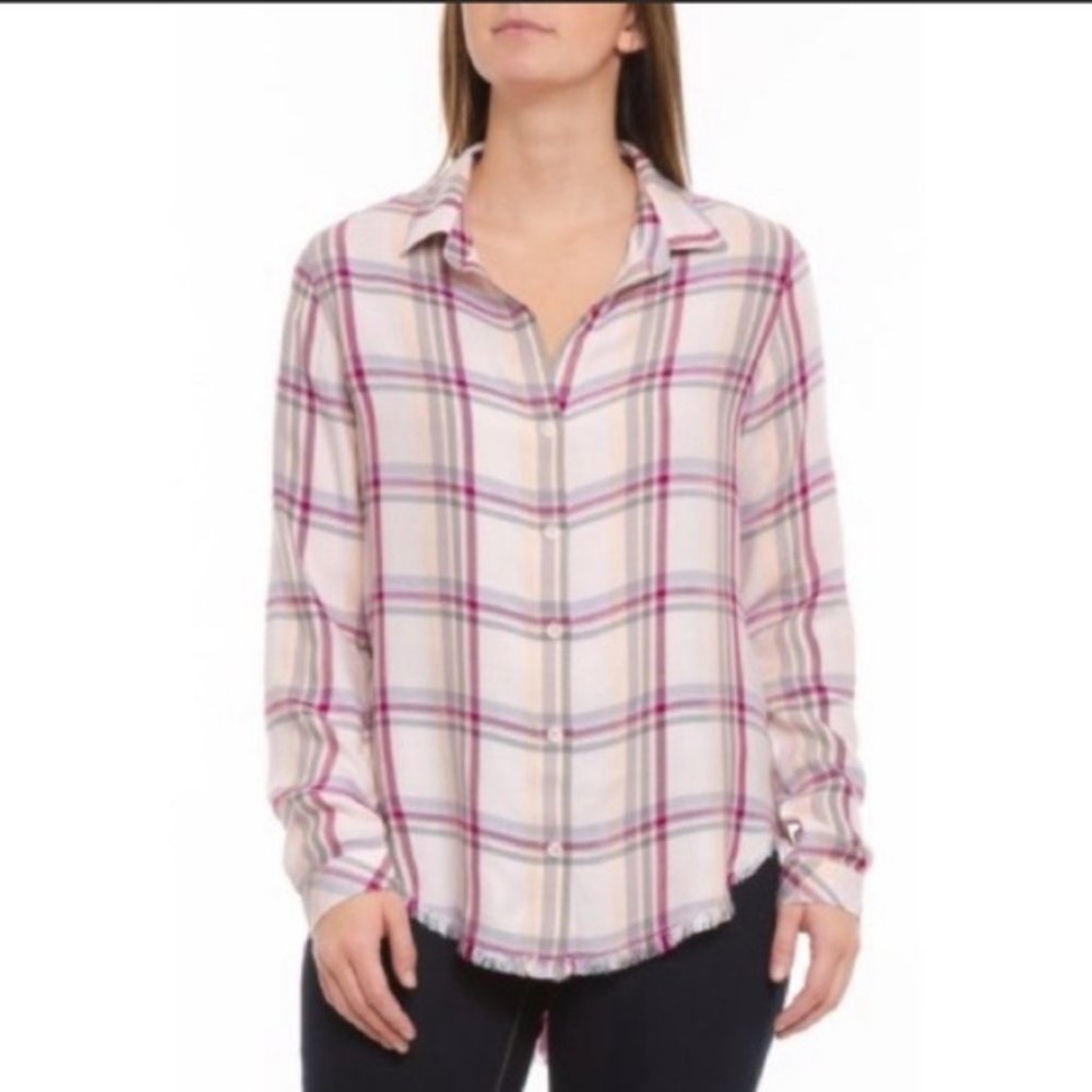 Cloth & Stone Pink Plaid Flannel Raw Hem S